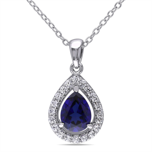 Mimi & Max 2 1/5 ct tgw created blue and created white sapphire teardrop halo pendant with chain in sterling silver