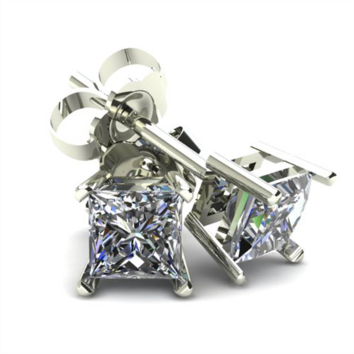 Pompeii3 .33ct square princess cut natural diamond stud earrings in 14k gold basket setting