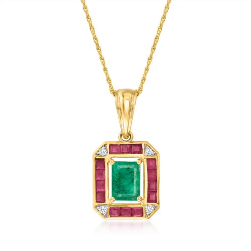 Ross-Simons emerald, . ruby and diamond-accented pendant necklace in 14kt yellow gold