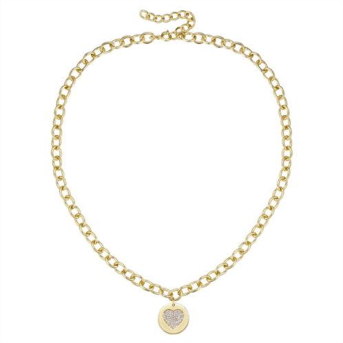 Rachel Glauber rg 14k gold plated with diamond cubic zirconia heart medallion pendant curb chain adjustable necklace