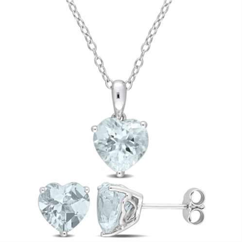 Mimi & Max 4 1/2ct tgw heart-shape aquamarine 2-piece set of pendant with chain and earrings in sterling silver