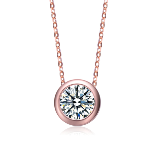 Rachel Glauber rg white gold plated with diamond cubic zirconia round solitaire bezel floating pendant necklace