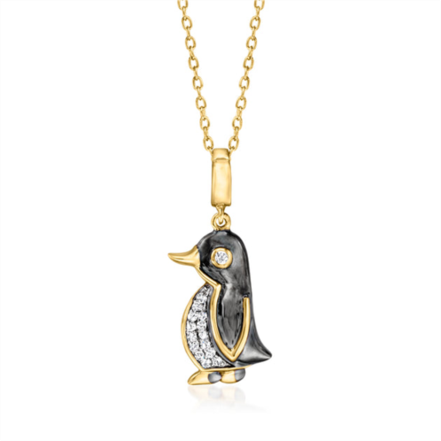 Ross-Simons diamond and black enamel penguin pendant necklace in 18kt gold over sterling