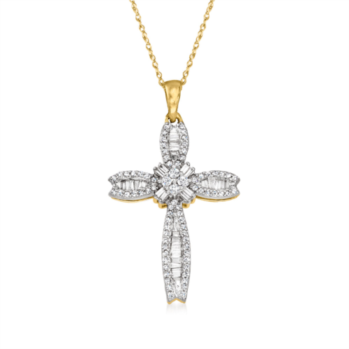 Ross-Simons baguette and round diamond cross pendant necklace in 14kt yellow gold