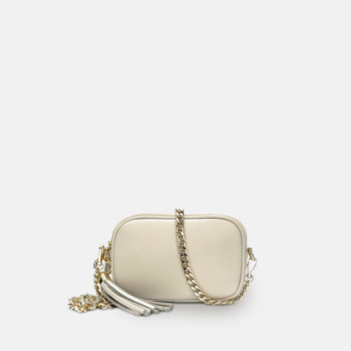 Apatchy London the mini tassel stone leather phone bag with gold chain crossbody strap