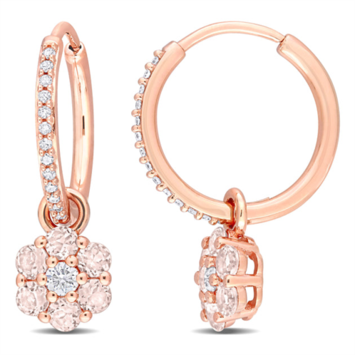 Mimi & Max 1 ct tgw white topaz morganite and 1/8 ct tw diamond floral hoop earrings in 10k rose gold