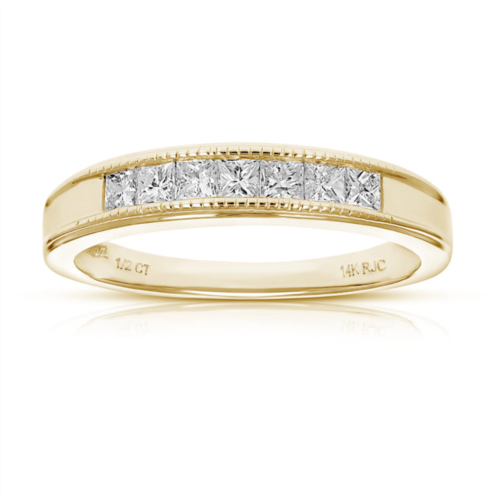 Vir Jewels 1/2 cttw diamond wedding band for women, princess diamond wedding band in 14k yellow gold 7 stones channel set