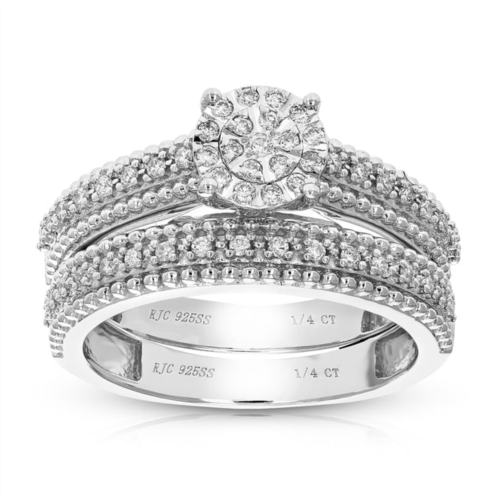 Vir Jewels 1/4 cttw lab grown diamond round cut wedding engagement ring bridal set .925 sterling silver prong set