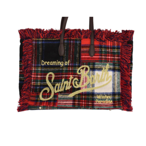 Mc2 Saint Barth check patchwork handbag tote wool leather in red tartan
