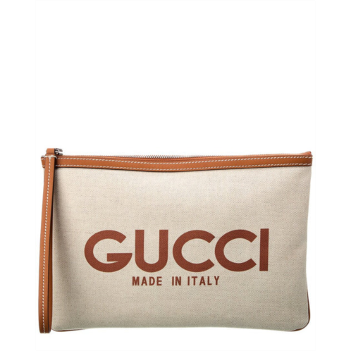 Gucci print canvas & leather pouch