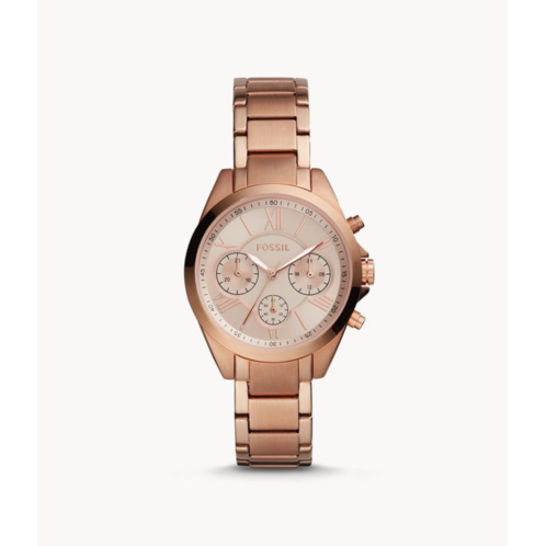 Fossil womens modern courier midsize chronograph, rose gold-tone stainless steel watch