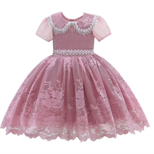 Tulleen pink rose dolly embroidered dress