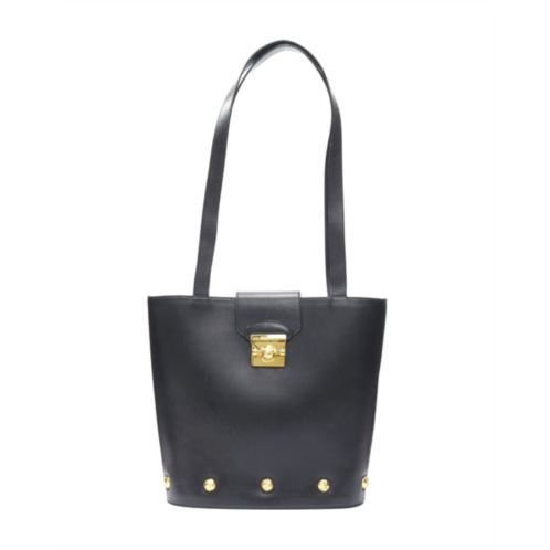 Salvatore ferragamo vintage black smooth leather gold clasp lock shoulder bag