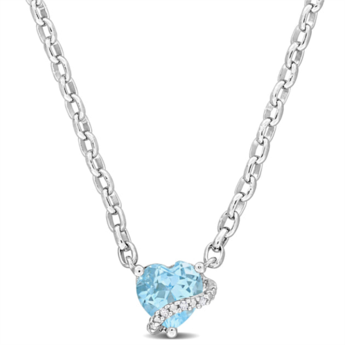 Mimi & Max 1ct tgw sky blue topaz and diamond accent heart pendant with chain in sterling silver