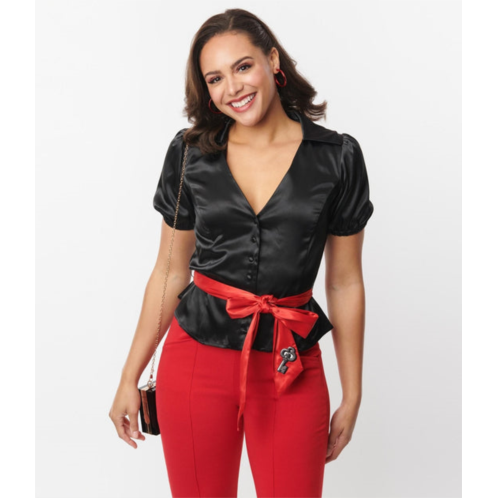 Unique Vintage black & red lock & key sashed blouse