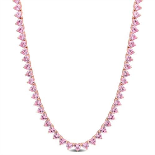 Mimi & Max 31 1/2 ct tgw heart created pink sapphire tennis necklace in rose plated sterling silver
