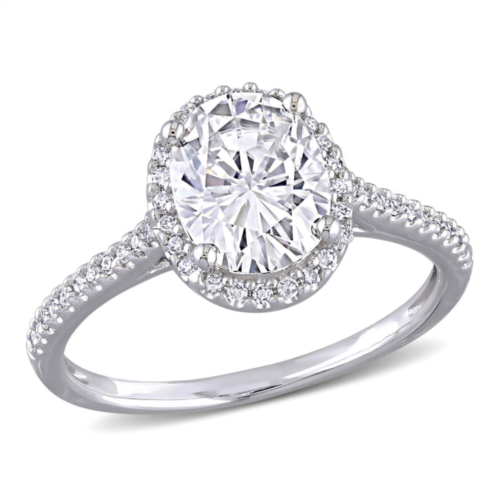 Mimi & Max 2ct dew oval created moissanite and 1/4ct tw diamond double halo engagement ring in 14k white gold