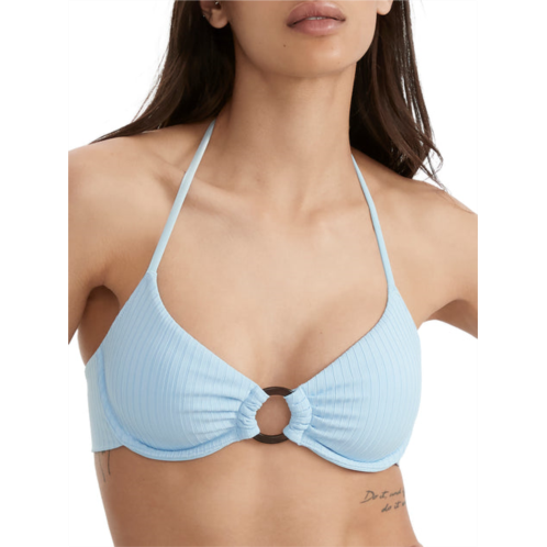 Sanctuary Swim womens refresh rib halter bikini top