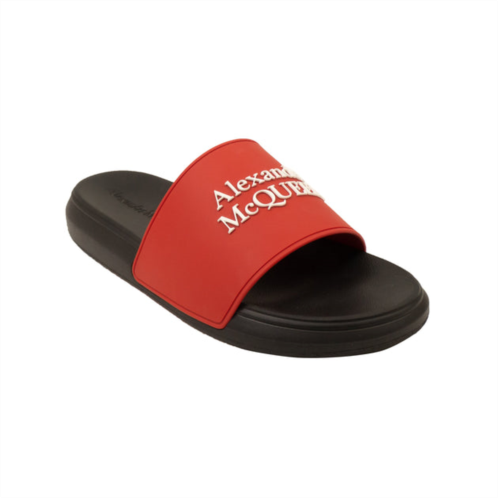 Alexander McQueen black and red logo pool slides