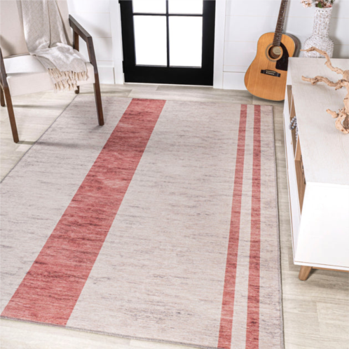 JONATHAN Y raita modern distressed stripe machine-washable ivory/pink area rug