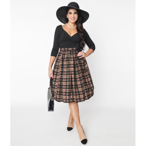 Unique Vintage black & burgundy plaid gellar swing skirt