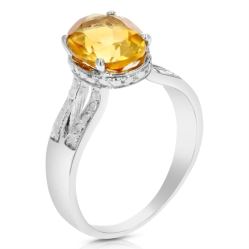 Vir Jewels 2 cttw citrine ring in .925 sterling silver with rhodium plating oval shape