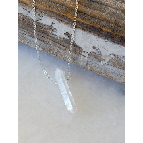 A Blonde and Her Bag single raw rainbow quartz crystal pendant necklace in silver