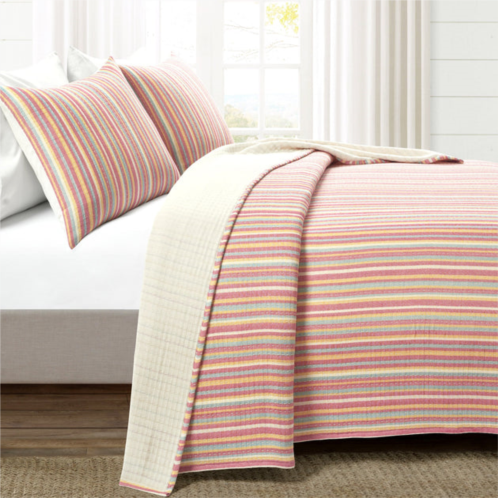 Lush Decor tracy stripe pick stitch kantha yarn dyed cotton woven quilt/coverlet set