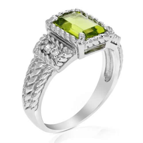 Vir Jewels 1.10 cttw emerald peridot ring .925 sterling silver with rhodium plating 8x6 mm
