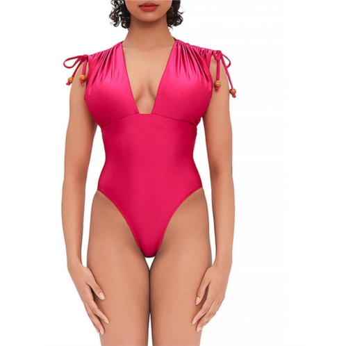 Andrea Iyamah womens tie shoulder plunging one-piece swimsuit