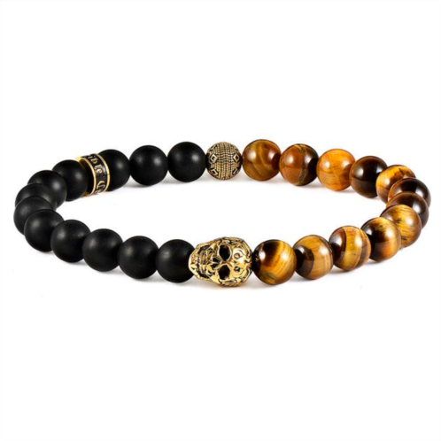 Crucible Jewelry crucible los angeles single gold skull stretch bracelet with 8mm matte black onyx and tiger eye beads