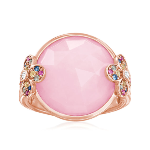Ross-Simons pink opal and multicolored sapphire floral ring with white topaz accents in 18kt rose gold over sterling
