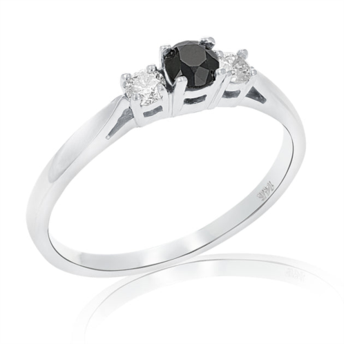 Vir Jewels 1/2 cttw 3 stone black and white diamond engagement ring 14k white gold