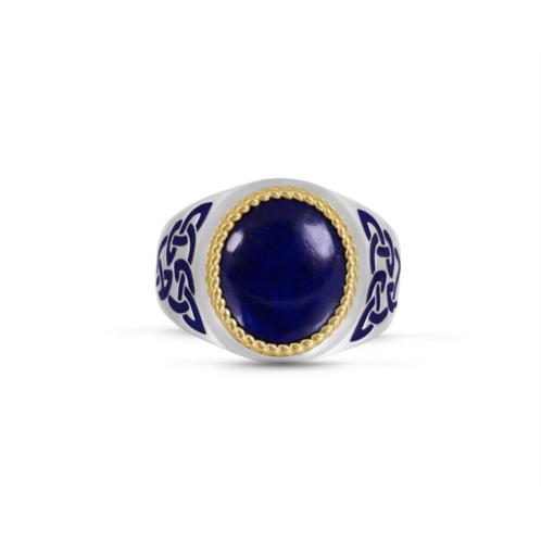 Monary lapis lazuli stone signet ring in sterling silver with enamel