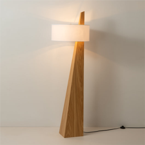 Nova of California obelisk table lamp - natural ash wood finish, white cotton-linen shade