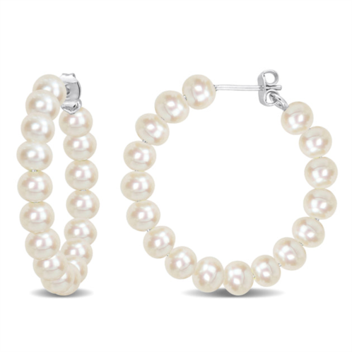 Mimi & Max 5-5.5mm cultured freshwater pearl hoop earrings in sterling silver