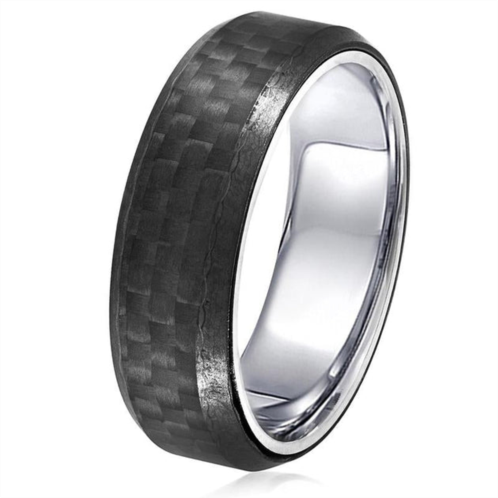 Crucible Jewelry crucible los angeles mens stainless steel carbon fiber beveled comfort fit ring