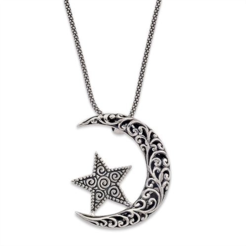Samuel B. Jewelry sterling silver crescent moon and star pendant w/ chain