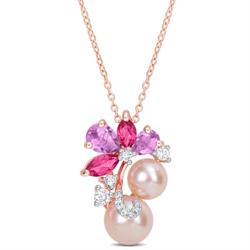 Mimi & Max womens pink cultured freshwater pearl & 2 1/3ct tgw rose de france and topaz pendant w/ chain in 18k rose plated sterling silver