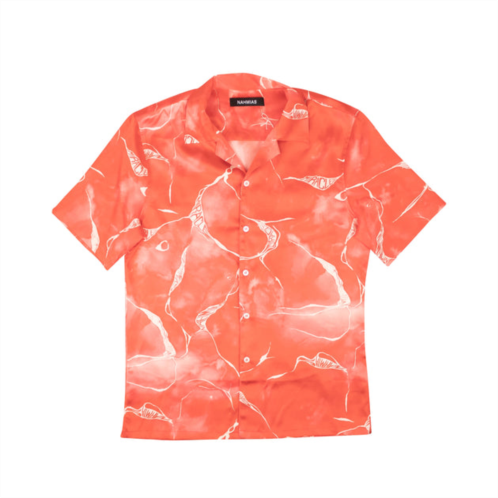 Nahmias red miracle tie dye short sleeve button down shirt