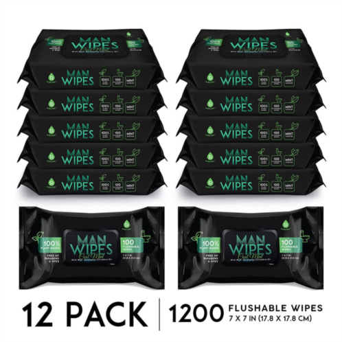 PURSONIC man wipes flushable wipes-12pack,1200 wipes-mint scented wet wipes with aloe vera & vitamin e,100% plant based,for at-home use - septic and sewer safe