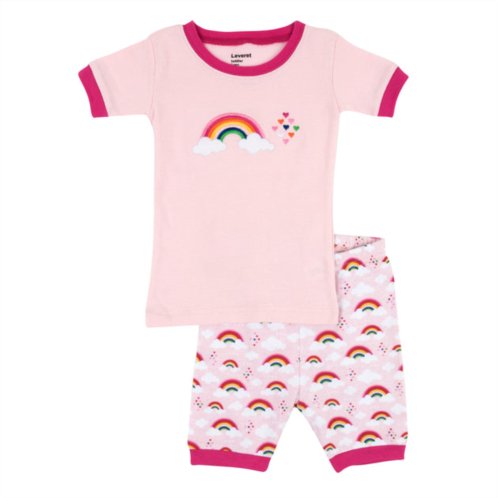 Leveret kids two piece cotton short pajamas pink rainbow