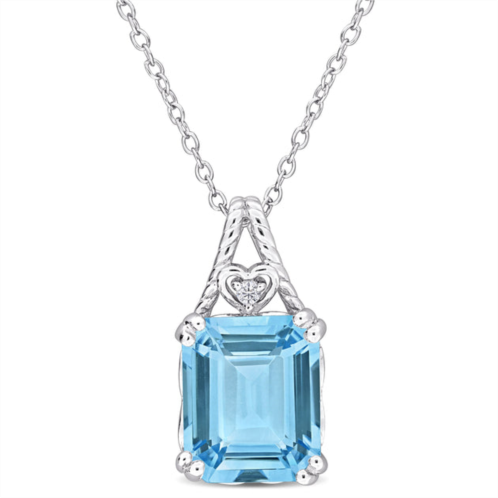 Mimi & Max 7 1/2ct tgw octagon-cut sky blue and white topaz pendant with cable chain in sterling silver