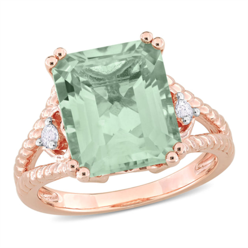 Mimi & Max 5 2/3ct tgw octagon-cut green quartz and white topaz ring in rose silver