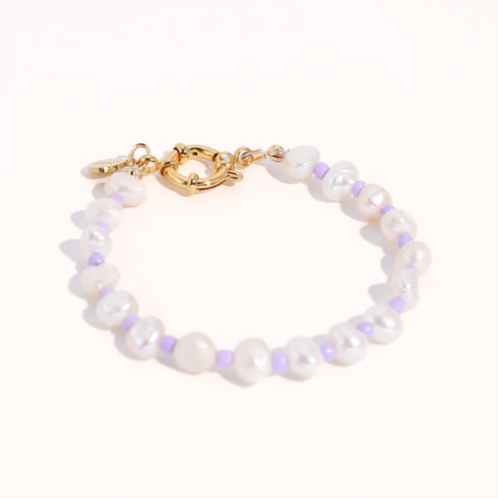 Joey Baby 18k gold plated freshwater pearls with purple glass beads - taro bracelet 7