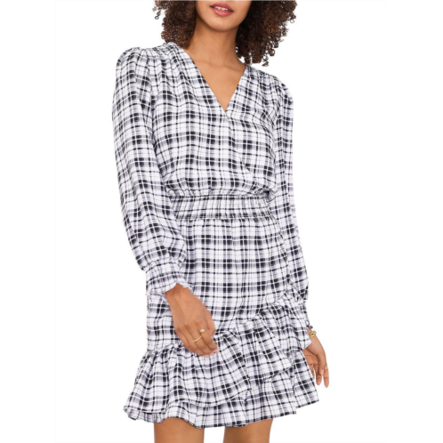 Vince Camuto womens plaid long sleeves fit & flare dress