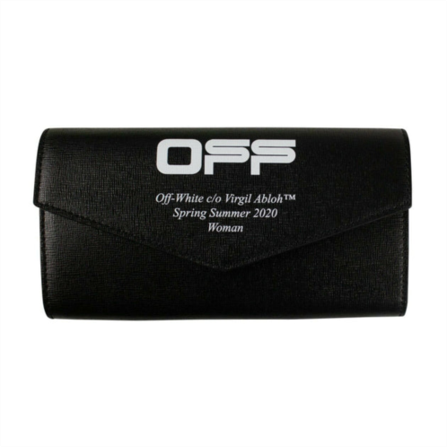 Off-White black leather logo long flap wallet