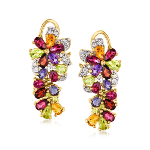 Ross-Simons multi-gemstone floral drop earrings in 18kt gold over sterling