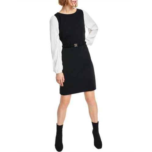 DKNY womens belted midi wear to work dress