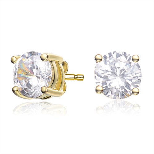 Genevive gv sterling silver 14k gold plated with round diamond cubic zirconia solitaire stud earrings